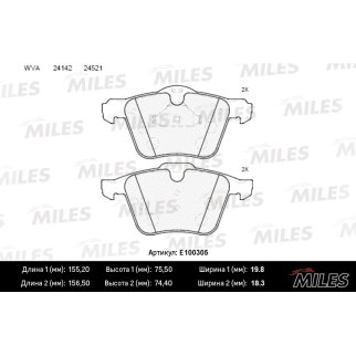 Колодки тормозные передние к-кт MILES E100305 фото