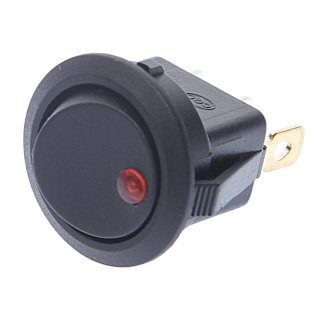 Выключатель 1-клавишный круглый с подсветкой черный 12V 16A RWB-215.MIRS-101E-8C/D фото