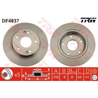 Диск тормозной задний TRW DF4837 фото