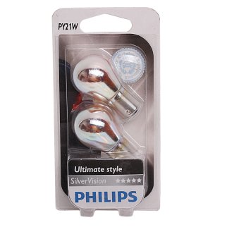 Лампа 12V PY21W 21W PHILIPS SilverVision 2 шт. блистер 12496SVB2 фото