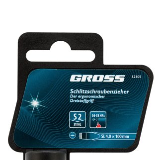 Отвертка SL4,0 x 100 мм, S2, трехкомпонентная рукоятка GROSS фото 4