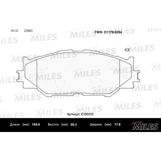 Колодки тормозные передние к-кт MILES E100313 фото
