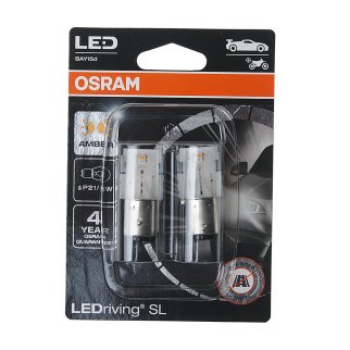 Лампа светодиодная 12V P21/5W BAY15d двухконтактная блистер (2шт.) Yellow OSRAM фото