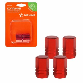 Колпачки на шинный вентиль K-1, красные, металл, 4 шт. AIRLINE AVC08 фото
