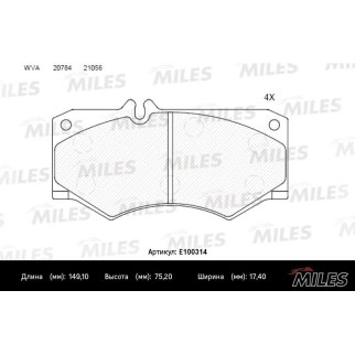Колодки тормозные передние к-кт MILES E100314 фото