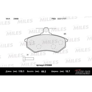 Колодки тормозные передние к-кт MILES E110065 фото