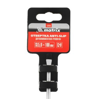 Отвертка Anti-Slip, SL5, 0x100 мм, CrV, двухкомп. рукоятка MATRIX 12216 фото 1