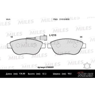 Колодки тормозные передние к-кт MILES E100201 фото