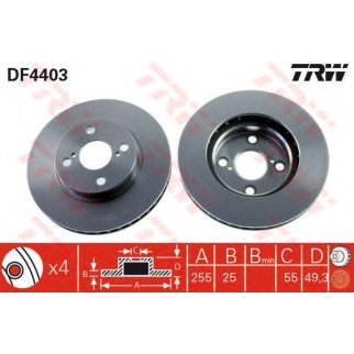 Диск тормозной передний TOYOTA COROLLA TRW DF4403 фото