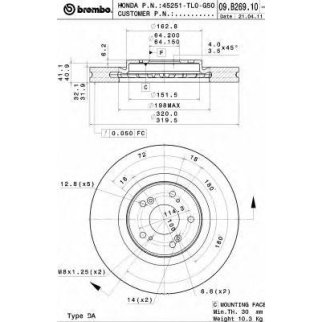 Диск тормозной передний вентилируемый Brembo 09.B269.10 фото