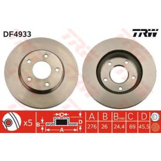 Диск тормозной передний вентилируемый TRW DF4933 фото
