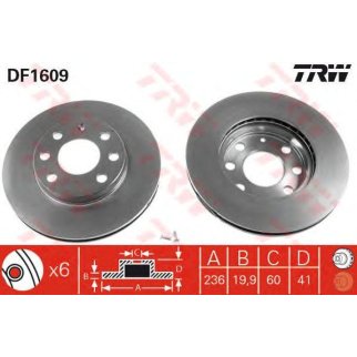 Диск тормозной передний вентилируемый TRW DF1609 фото