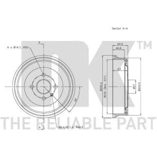 253614NK_барабан тормозной! Opel Astra 1.4-1.7D 98> T2500001> фото