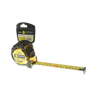 Рулетка 7,5м 25мм GOLD металл. корпус с двумя фиксаторами с держателем ЭВРИКА фото 1