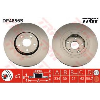 Диск тормозной передний вентилируемый правый TRW DF4856S фото
