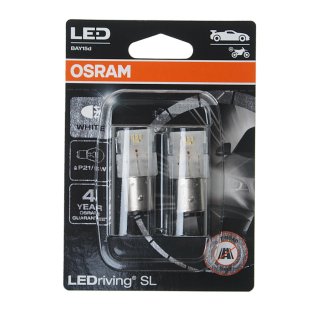 Лампа светодиодная 12V P21/5W BAY15d 6000K двухконтактная блистер (2шт.) OSRAM фото