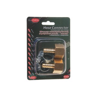 Штуцер пневматический внутр. резьба 1/2&quot;- &quot;елочка&quot; 8мм(2 шт. + хомуты) в блистере ROCK FORCE фото