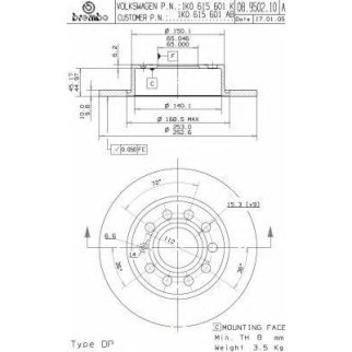 Диск тормозной brembo 08.9502.11 фото