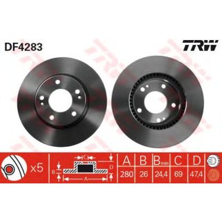 Диск тормозной передний вентилируемый TRW DF4283 фото