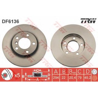 Диск тормозной передний вентилируемый TRW DF6136 фото