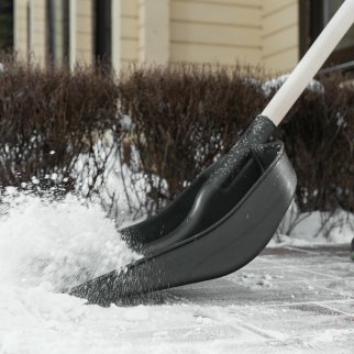 Лопата снеговая пластиковая 360х405х1550мм деревянный черенок СИБРТЕХ фото 1