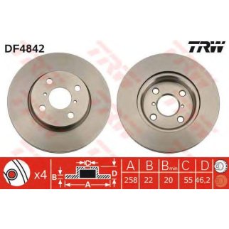 Диск тормозной передний вентилируемый TRW DF4842 фото