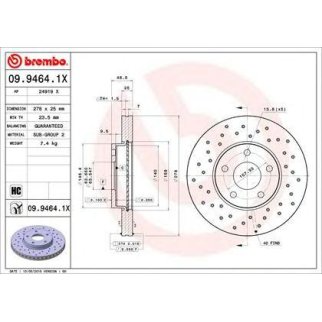 09.9464.1X_диск тормозной передний! перфорированный Xtra Ford Focus/ C-Max 1.0i/1.6i/1.6TDCi 07> фото