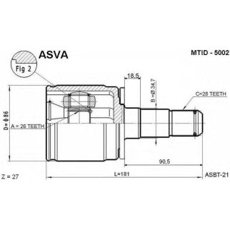 ШРУС внутренний левый 26x34.7x28 MITSUBISHI PAJERO 90- ASVA MTID-5002 фото