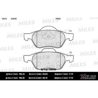 Колодки тормозные передние к-кт MILES E100101 фото