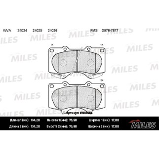Колодки тормозные передние к-кт MILES E100046 фото