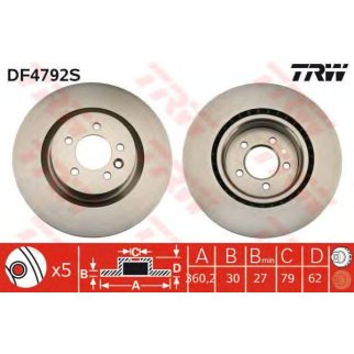Диск тормозной передний вентилируемый TRW DF4792S фото