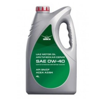 Масло моторное UAZ ЛУКОЙЛ SN/CF 0W40 синт.4л упаковка (ОАО УАЗ) фото