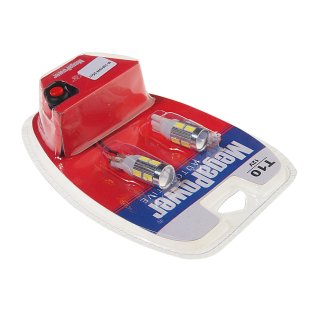 Лампа T10W (W2,1x9,5d) 10 SMD 5630 WHITE блистер с тестером (2 шт) 6000K 12V MEGAPOWER фото 1