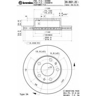 Диск тормозной brembo 09.8931.20 фото