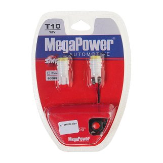 Лампа T10W (W2,1x9,5d) CERAMIC 1 SMD WHITE блистер с тестером (2 шт) 6000K 12V MEGAPOWER фото