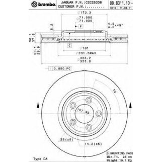 Диск тормозной передний вентилируемый Brembo 09.B311.11 фото