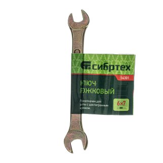СИБРТЕХ 14301 Ключ рожковый, 6x7 мм, желтый цинк фото 1