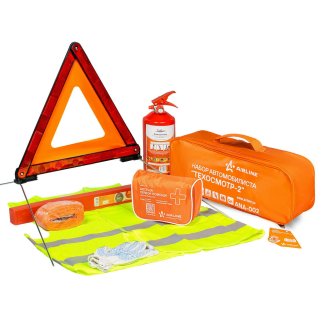 ANA-002_набор автомобилиста! техосмотр-2 (знак+аптечка+огнетушитель оп2+перчатки+трос 3.5т+жилет) фото