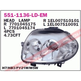 Фара передн прав с ЭК RENAULT: CLIO 03.98-, 5D фото