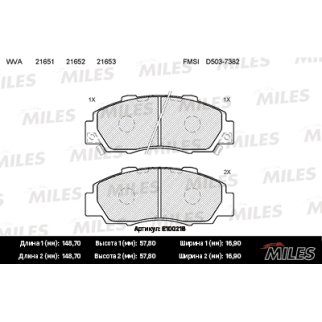 Колодки тормозные передние к-кт MILES E100218 фото