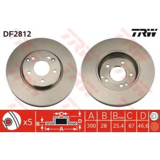 Диск тормозной передний вентилируемый TRW DF2812 фото