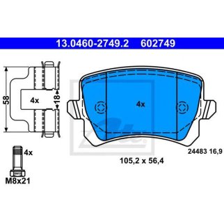 Колодки тормозные задние дисковые к-кт ATE 13.0460-2749.2 фото