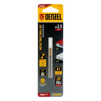 Сверло спиральное по металлу 2,5 x 57мм, Р6М5, Golden Tip , 2шт. Denzel фото 5