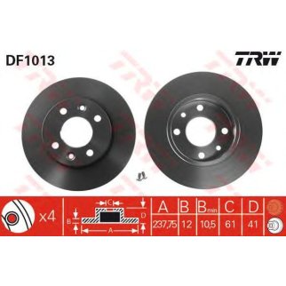 Диск тормозной передний не вентилируемый TRW DF1013 фото