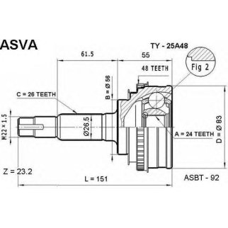 ШРУС наружный ASVA TY25-A48 фото