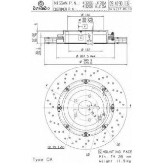 Диск тормозной brembo 09.A190.13 фото