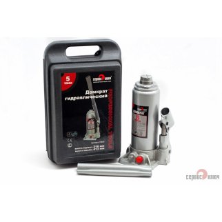 Домкрат бутылочный 5т гидравлический высота 195-380 (кейс) Сервис ключ фото