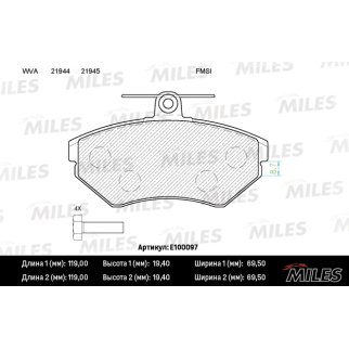 Колодки тормозные передние к-кт MILES E100097 фото