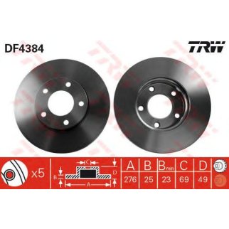 Диск тормозной передний вентилируемый TRW DF4384 фото
