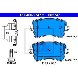 Колодки тормозные задние дисковые к-кт ATE 13.0460-2747.2 фото